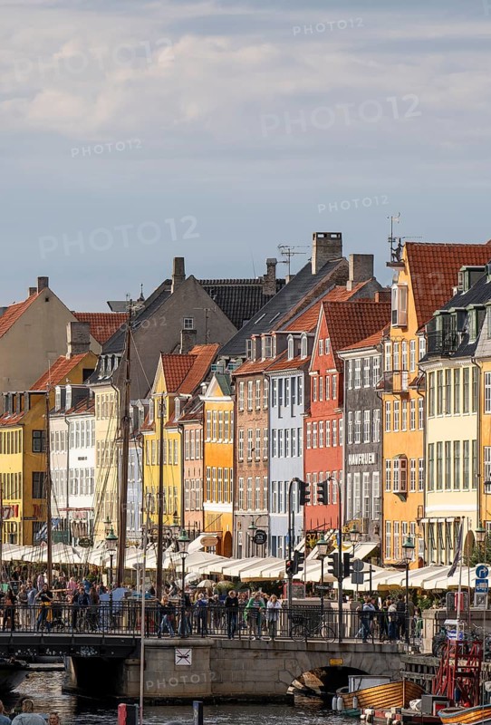 Nyhavn, in the Frederiksstaden district, harbour district with houses over 300 years old, moored sailing boats, promenade with many cafés, pubs, restaurants, canal, tourist attraction, Copenhagen, Denmark, Europe