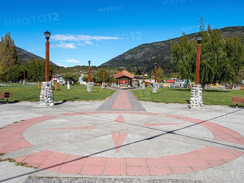 Central place, village Puerto Guadal at lake Lago General Carrera, Patagonia, Chile, South America