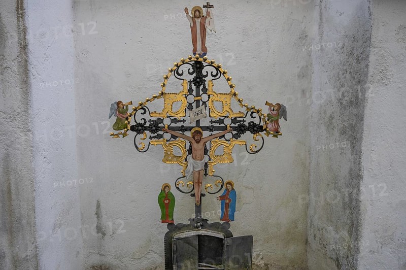 Historic wrought-iron grave cross, cemetery of the parish church, Schärding, Lower Austria, Austria, Europe