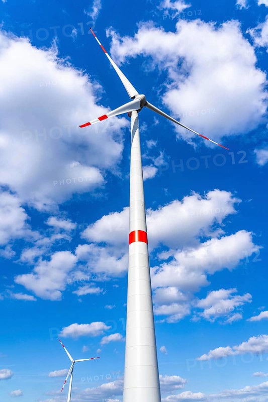 Wind turbine, wind energy plant, type Enercon E-103, rated power 2, 350, 0 kW, rotor diameter 103 metres, in front of a blue sky with clouds, North Rhine-Westphalia, Germany, Europe