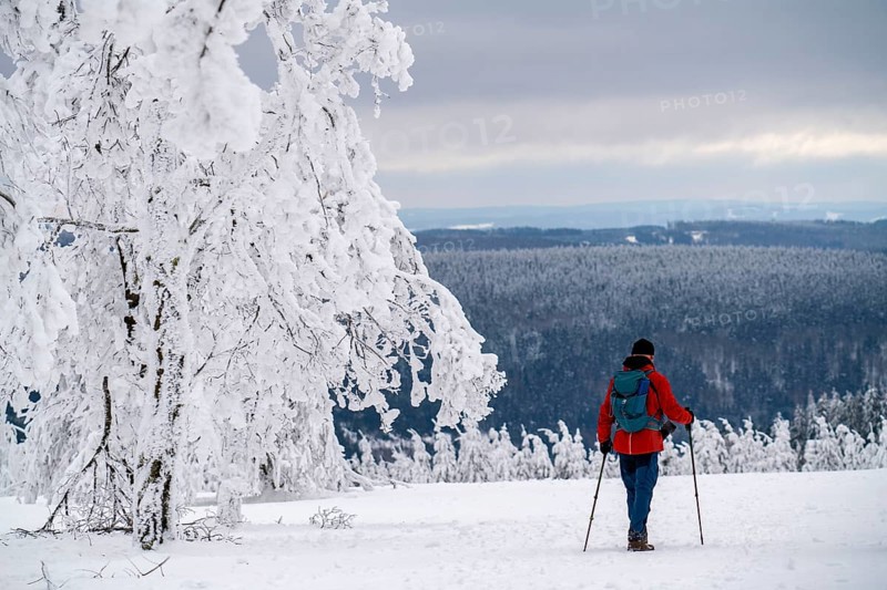 Winter in Sauerland, Hochsauerlandkreis, at Kahler Asten, near Winterberg, few tourists, visitors, during the lockdown in January 2021, North Rhine-Westphalia, Germany, Europe