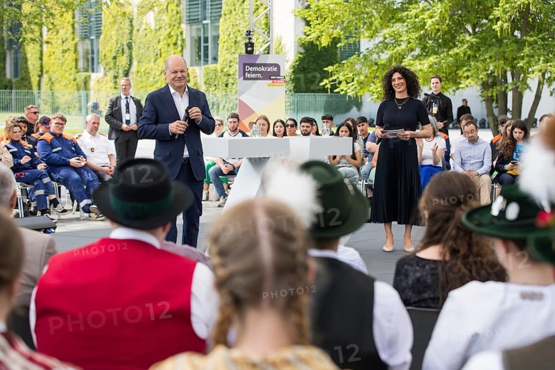 Olaf Scholz (Federal Chancellor, SPD) at the Germany Dialogue on the topic Together for Democracy in the dialogue forum at Celebrating Democracy. / The Basic Law turns 75, together it will be a celebration, Berlin, 24.05.2024
