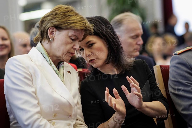 Baiba Braze, Foreign Minister of Latvia, and Annalena Bärbock (Alliance 90/The Greens), Federal Foreign Minister, at the event to mark the first anniversary of the National Security Strategy at the Federal Academy for Security Policy in Berlin, 1 July 2024