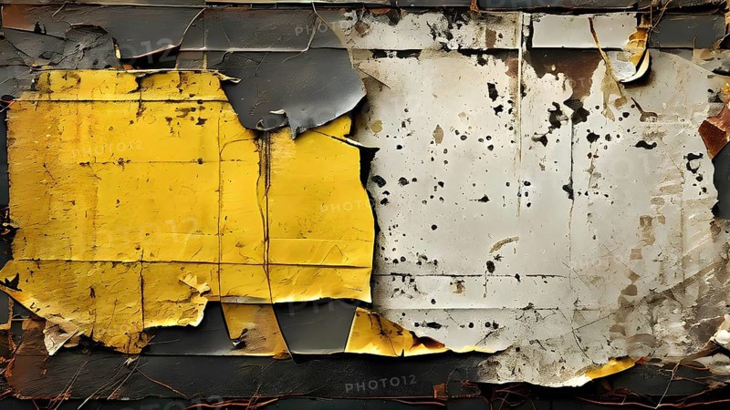 Vintage style collage featuring textured grunge posters in hues of black and yellow, AI generated