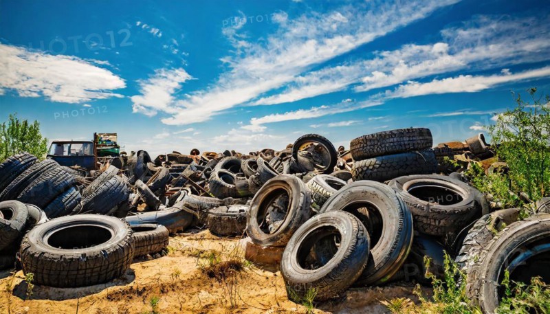 Symbolism, large junkyard with old car tyres, AI-generated, AI-generated, AI generated