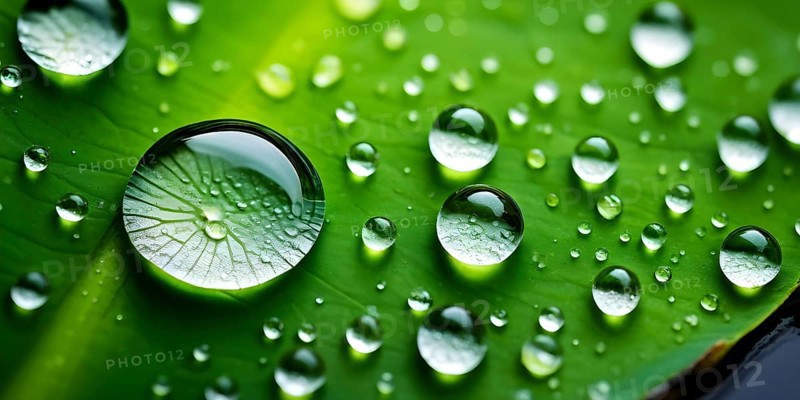 Close up of a lotus leaf showcasing its hydrophobic tendencies repelling water droplets, AI generated
