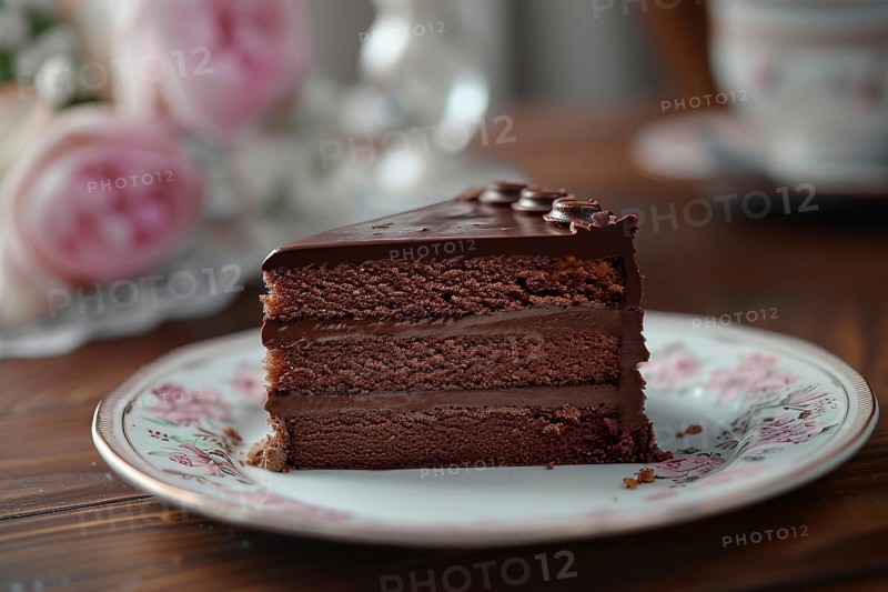 Slice of german chocolate cake called 'Sachertorte'. Generative AI, AI generated