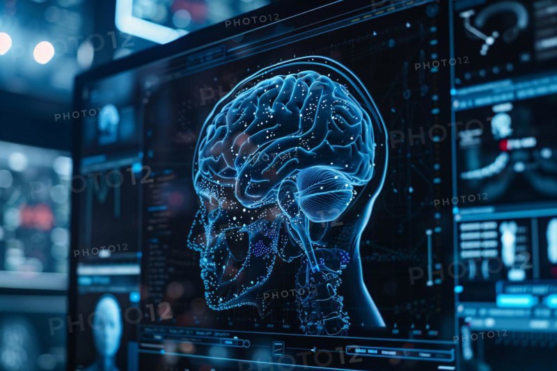 Computer monitor displaying brain, KI generiert, generiert, AI generated