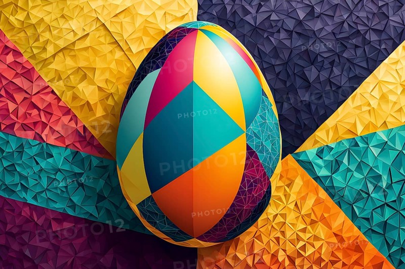 Abstract Easter egg design with geometric patterns, bold colors, and a mix of textures, creating a modern and dynamic look, AI generated