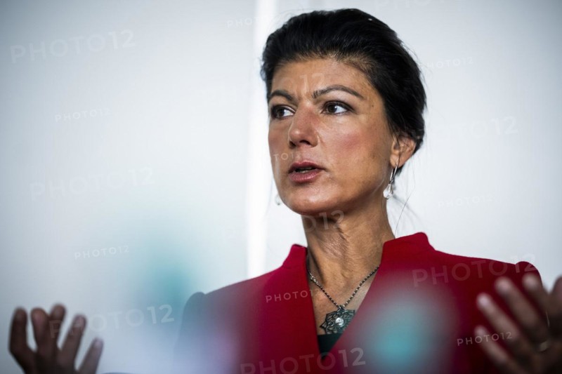 Sahra Wagenknecht is a member of the German Bundestag and founder of the BSW party, pictured here in front of her office in the German Bundestag in Berlin, 10 April 2024