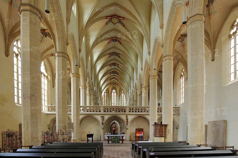 Interior view with rood screen of the Gothic Predigerkirche, Erfurt, Thuringia, Germany, Europe