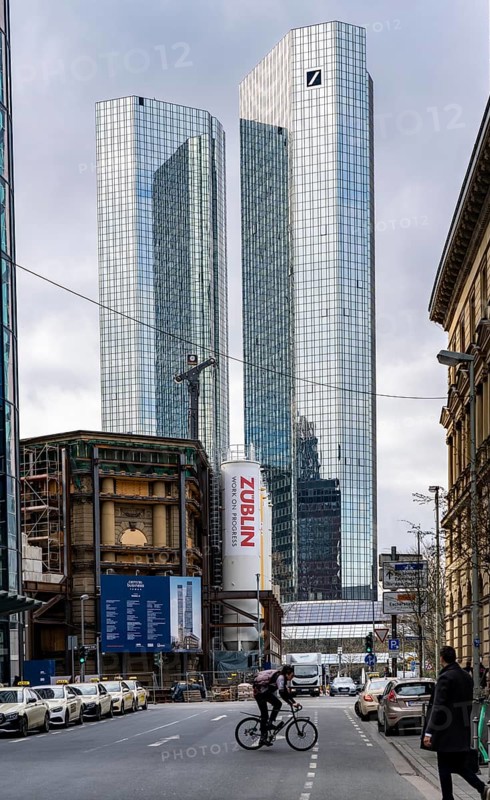 Construction site of the Central Business Tower on Neue Mainzer Strasse in Frankfurt am Main, will be 205 metres high with 52 floors, office building, behind the towers of Deutsche Bank in Westend, Hesse, Germany, Europe