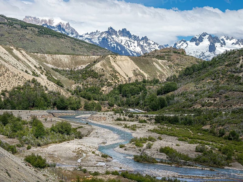 Bridge over river Rio Tranquilo, on road X-903 to lake Lago Brown, south of Cochrane, Patagonia, Chile, South America