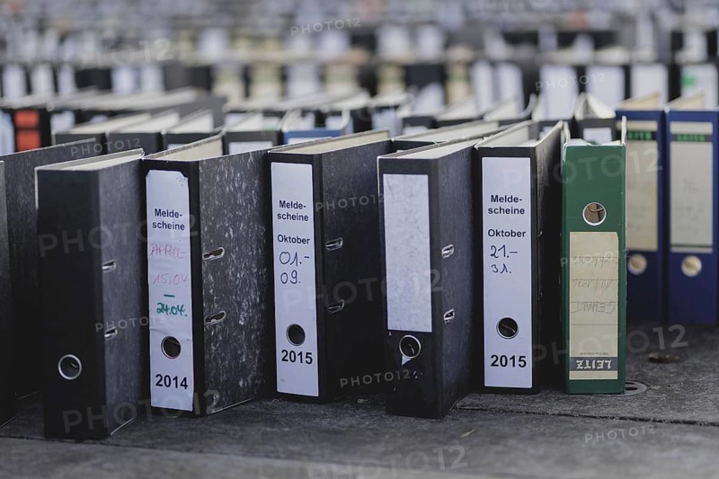 File folders stand in front of the Federal Chancellery as part of a protest action by the German Confederation of Skilled Crafts in Berlin, 26 February 2024. The German Confederation of Skilled Crafts demonstrates against the economic policy of the Federal Government as well as the high level of bureaucracy and the improvement of location conditions