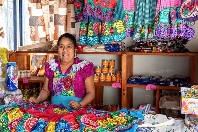 San Miguel del Valle, Oaxaca, Mexico, Epifania Hernandez Garcia makes elaborate aprons, worn by most women in this rural Mexican town. Different aprons are worn for different occasions, Central America