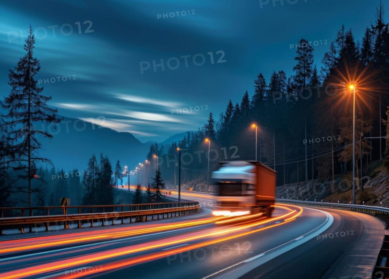 Long haul container truck carrying commercial cargo delivery between cities on a freeway, AI generated