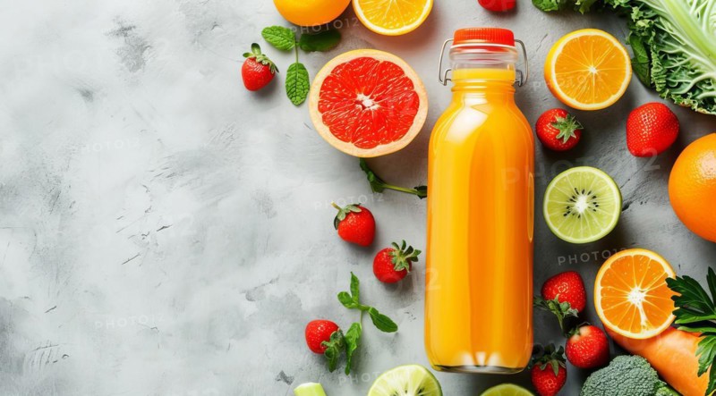 Healthy fruit and vegetable juice nutrition drink. Lots of copyspace, AI generated