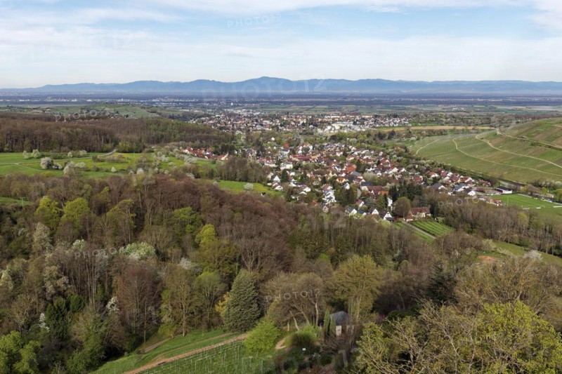 View of Müllheim and the Vosges Mountains, Badenweiler, Markgräflerland, Black Forest, Baden-Württemberg, Germany, Europe