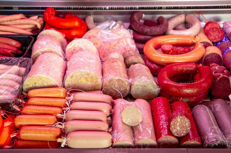 Sausage counter in a butcher's shop