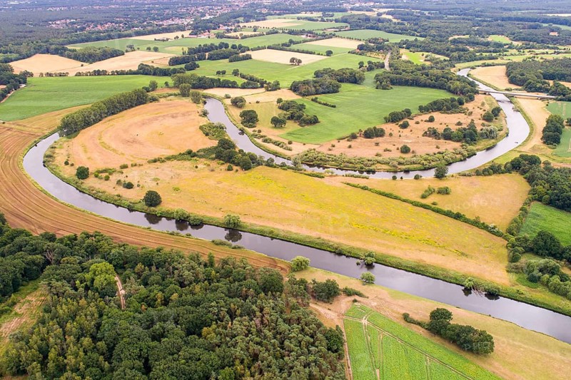 Aerial view of the river Ems near Lingen, Wachendorf, Lingen, Lower Saxony, Germany, Europe
