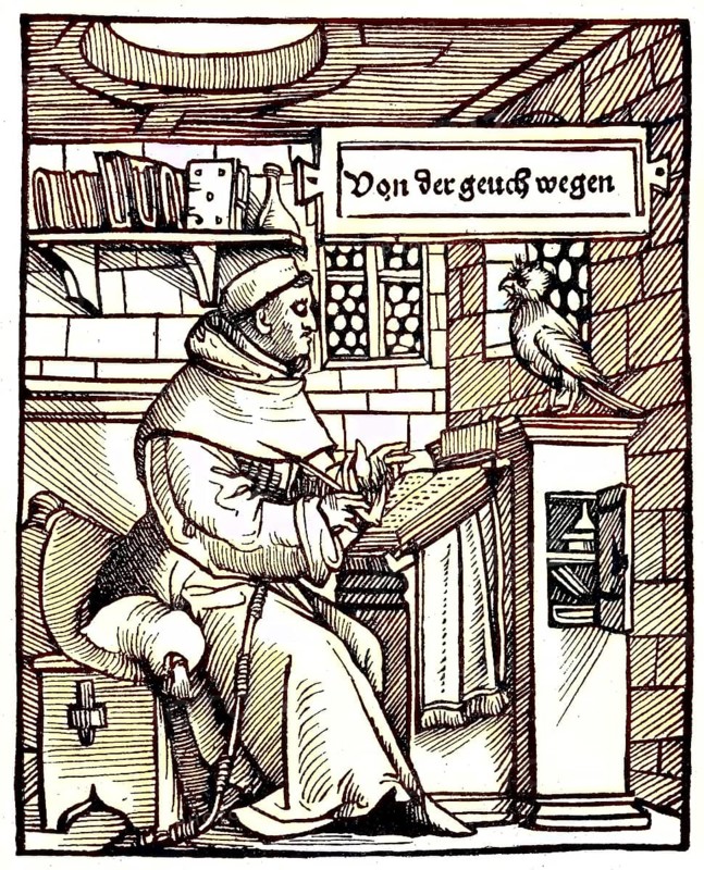 A woodcut from the book by Thomas Murner, Die Geuchmatt, with Murner's portrait as Chancellor of the Gauchmatt, digital reproduction of an original 19th century artwork