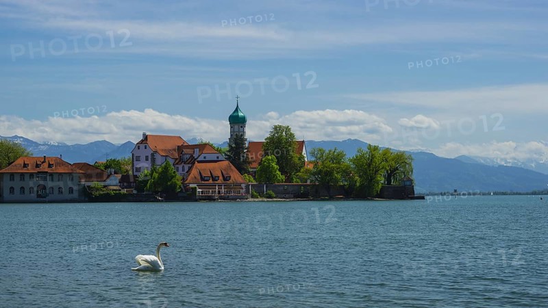 Baroque Church of St George and Castle, moated castle, Lake Constance, Bavaria, Germany, Europe