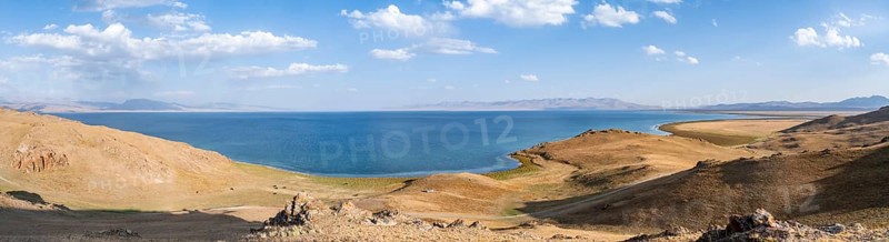 Panorama, mountain landscape with Lake Song Kul, Naryn region, Kyrgyzstan, Asia