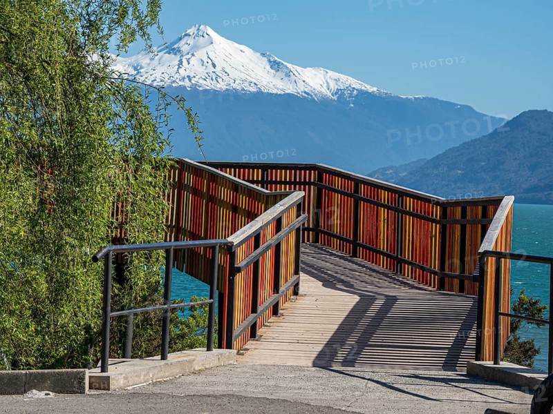 Viewpoint at the Reloncavi fjord southeast of Puerto Montt, volcano Yates, village Cochamo, voChile