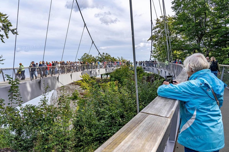 The Königsstuhl Skywalk on the chalk cliffs of Rügen, viewing platform on the famous Königsstuhl rock formation, barrier-free, in the Jasmund National Park, view of the Baltic Sea and the chalk cliff coast, between Sassnitz and Lohme, Mecklenburg-Vorpommern, Germany, Europe