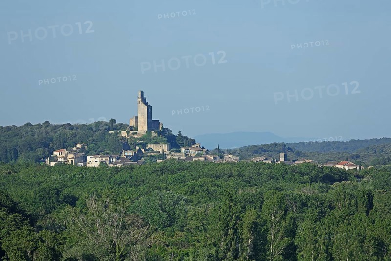 Townscape with tower of Salles-sous-Bois, landscape, Drôme, Tricastin, Provence, France, Europe
