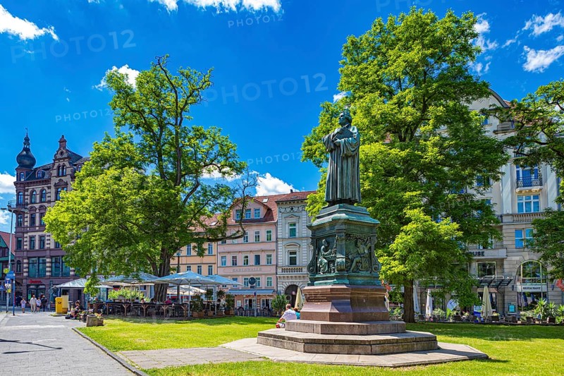 Luther monument on Karlsplatz square in Eisenach, Thuringia, Germany, Europe