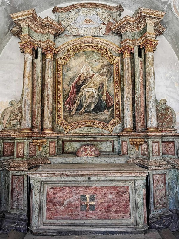 Altarpiece Holy Trinity, God the Father, Jesus and the Holy Spirit in the chapel at the pilgrimage church, Gößweinstein, place of pilgrimage in Franconian Switzerland, district of Forchheim, Upper Franconia, Bavaria, Germany, Europe