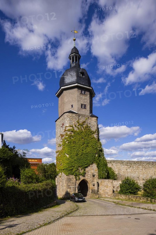 Neutorturm on the High Wall. The spire was destroyed by fire on 14.4.24. Reconstruction is planned, Arnstadt, Thuringia, Germany, Europe