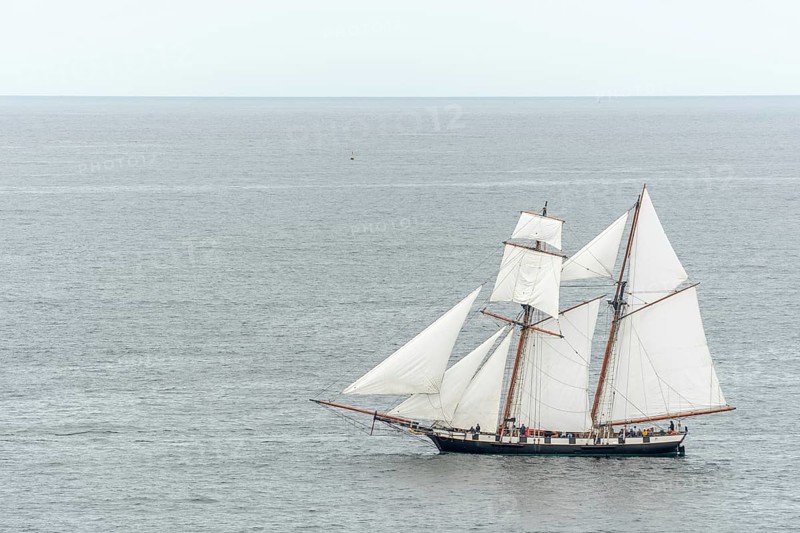 Large old traditional sailing boat in a bay on the Atlantic. Camaret sur mer, Crozon, Finistere, Brittany, France, Europe