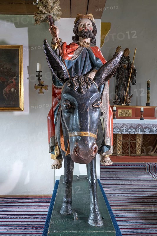 Christ on the palm donkey, wooden figure from around 1470, Church of St Jodokus, Bad Oberdorf, Oberallgäu, Bavaria, Germany, Europe