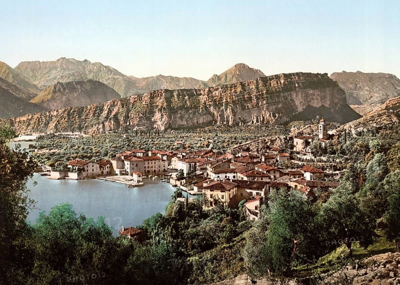 Torbolo, Torbole, general view, Lake Garda, Italy, general view, Lake Garda, Italy, Historical, digitally restored reproduction from a 19th century original, 1880, Record date not stated, Europe