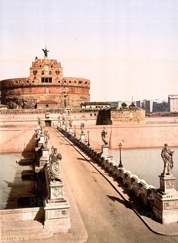 Castle and bridge of St. Angelo, Rome, Italy, Historic, digitally restored reproduction from a 19th century original, Record date not stated, Castle and bridge of St. Angelo, Rome, Italy, Historic, digitally restored reproduction from a 19th century original, Record date not stated, Europe