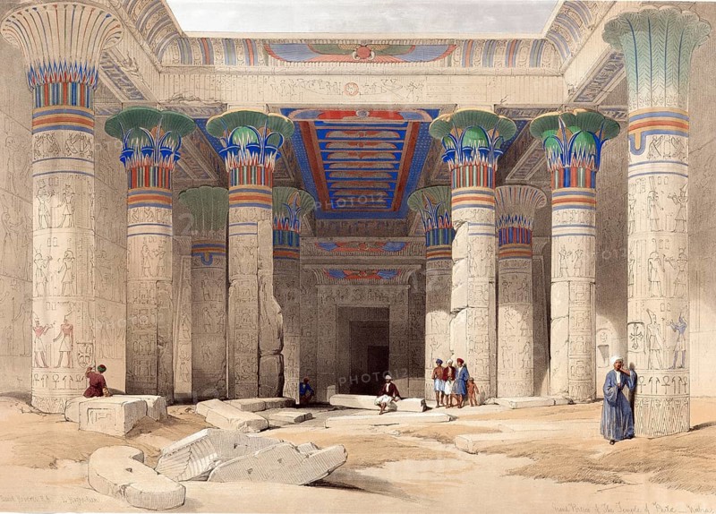 Colonnade of the Temple of Philae, Nubia, Egypt, around 1850, Historical, digitally restored reproduction from a 19th century original, exact date unknown, Africa