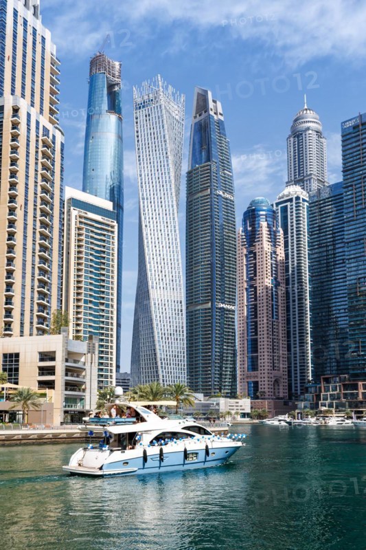 Dubai Marina skyline skyscrapers waterfront buildings in Dubai, United Arab Emirates, Asia
