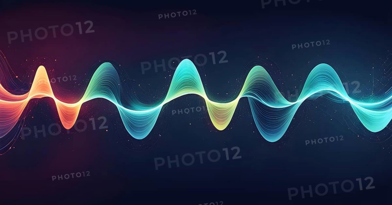 Abstract illustration of digital wave forms and circuits converging to form abstract symbols of various sports, then dispersing into flowing particles, AI generated