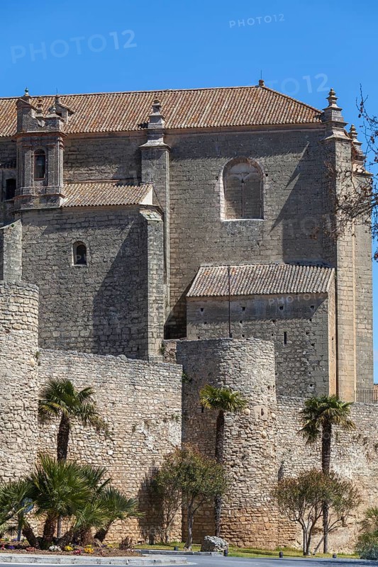 City wall with Church of the Holy Spirit (Iglesia Espiritu Santo), Ronda, Malaga province, Andalusia
