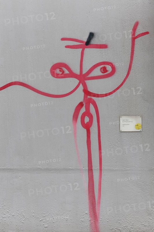 Stick figure, abstract figure, line drawing by street artist Harald Naegeli, sprayer from Zurich, Düsseldorf, North Rhine-Westphalia, Germany, Europe