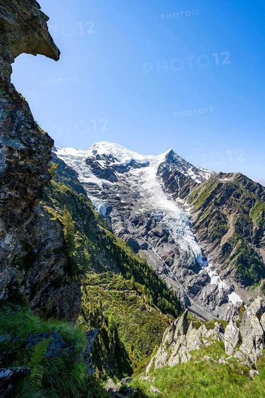 Mountain landscape, view of glacier Glacier de Taconnaz, hike La Jonction, Chamonix, Haute-Savoie, France, Europe
