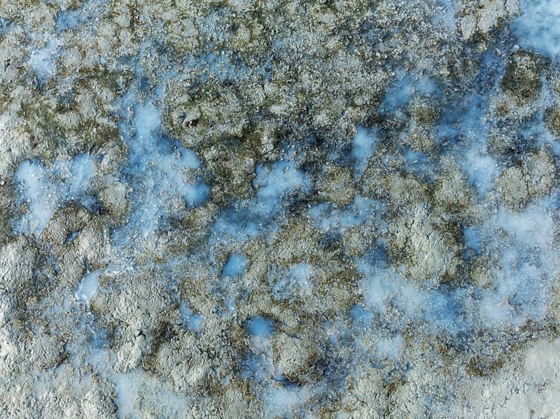 Detail of salt marshes near Sanlúcar de Barrameda. Aerial view. Drone shot. Cádiz province, Andalusia, Spain, Europe