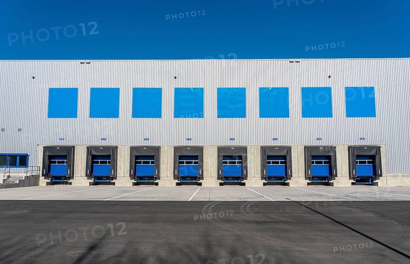 New construction of a logistics hall in Duisburg-Wanheim, part of the Logport 2 site, still unused, modern logistics location, Duisburg North Rhine-Westphalia, Germany, Europe