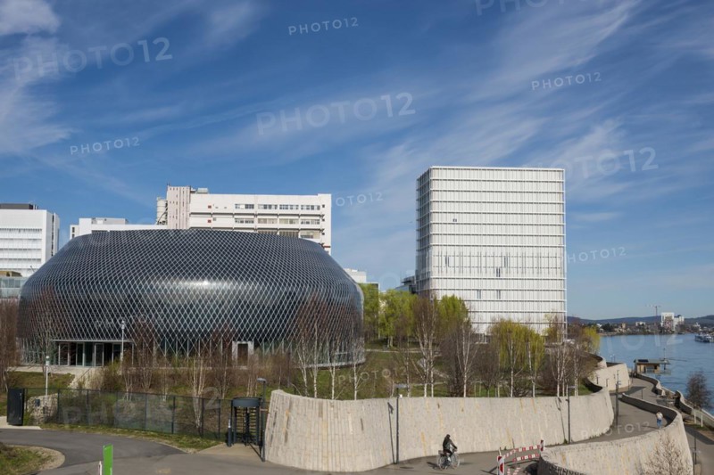 Novartis Pavilion, architecture firm AMDL CIRCLE and architect Michele De Lucchi, Novartis Campus, timber construction, façade with photovoltaic cells, Basel, Canton of Basel-Stadt, Switzerland, Europe