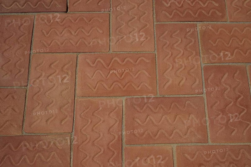 Terracotta floor tiles laid with geometric zigzag patterns, Patmos Cotto brickworks, traditional brick production, Kampos, Patmos, Dodecanese, Greek Islands, Greece, Europe