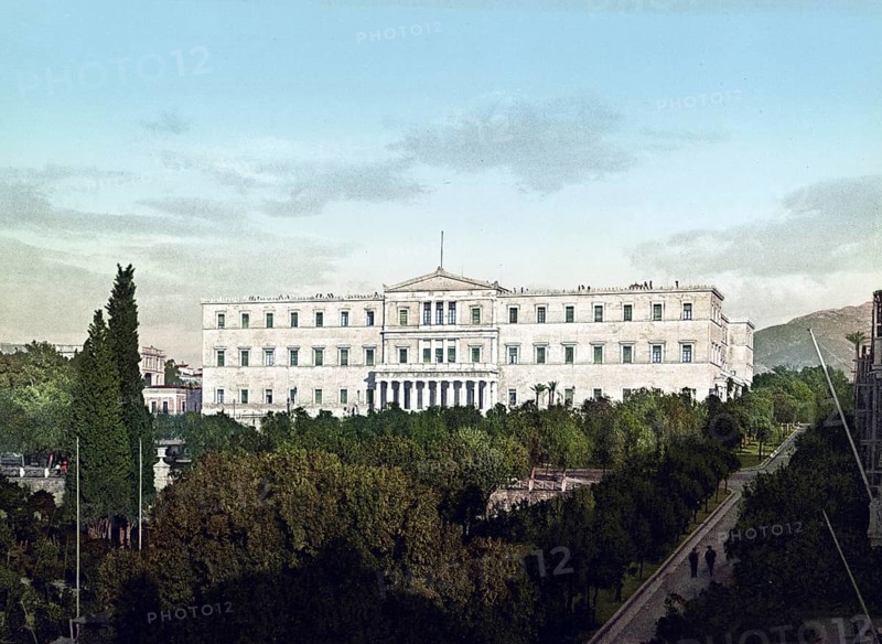 The Royal Palace, Palais Royal, in Athens, Greece, Historical, digitally restored reproduction from a 19th century original, Record date not stated, Europe