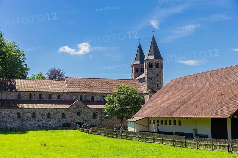 Benedictine monastery Bursfeld on the Weser near Hannoversch Münden. Bursfelde Monastery is a former Benedictine abbey in Bursfelde, a district of Hann. Münden in the district of Göttingen, Lower Saxony. The monastery church and monastery estate of around 300 hectares belong to the General Hanoverian Monastery Fund administered by the Hanover Monastery Chamber, Bursfelde Monastery, Hann.Münden, Lower Saxony, Germany, Europe
