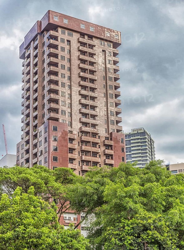 Red-brown building in the center of Kuala Lumpur, Malaysia, Asia